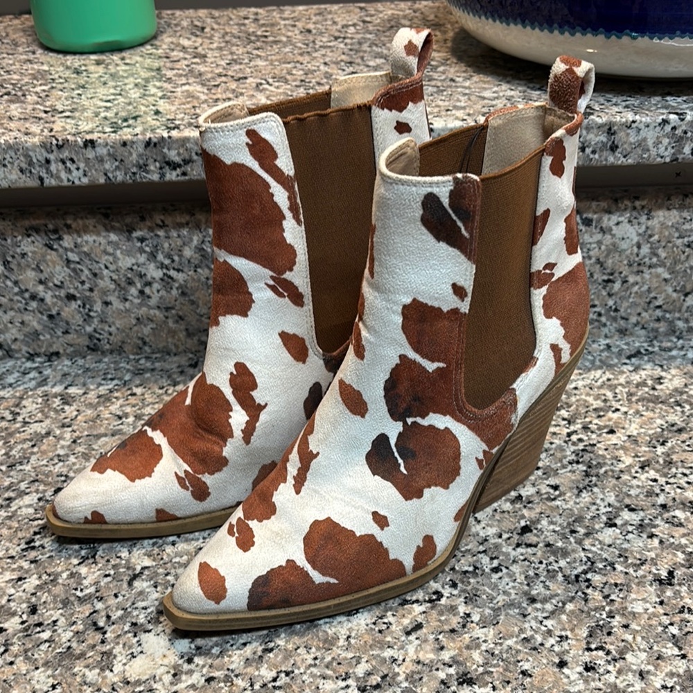 Cow Print Ankle Boots